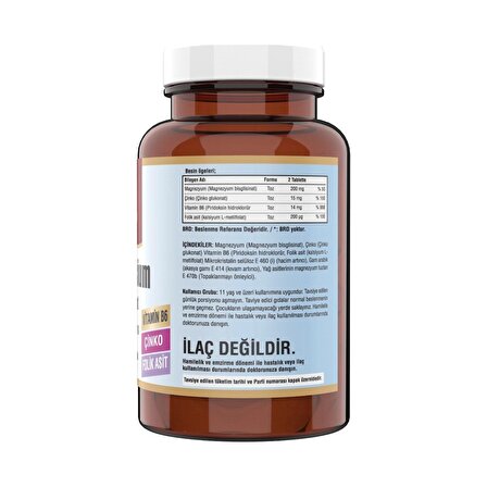 Ncs Zma Magnezyum Bisglisinat Magnesium 180 Tablet Çinko Vitamin B6 Folic Acid