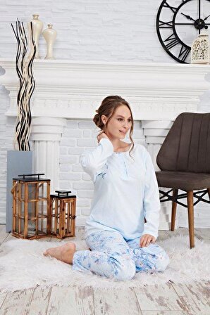 Çelebi 643 Kadın Önden Düğmeli Uzun Kollu Pijama Takımı 