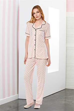 Dowry 08-885 Boydan Düğmeli Kısa Kol Pijama Takımı