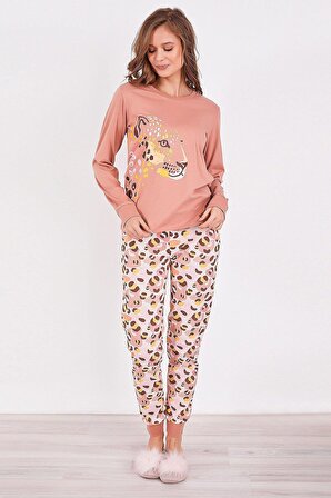 Roly Poly 2960 Leopard Kadın Uzun Kol Pijama Takım
