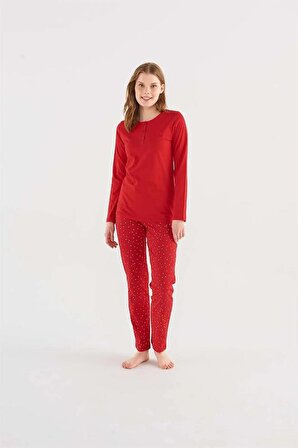 Mod Collection 3796 Kadın Kırmızı Basic Pijama Takımı