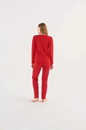 Mod Collection 3796 Kadın Kırmızı Basic Pijama Takımı