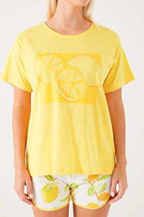 Roly Poly 3086  Lemon Pattern Sarı Kadın Şort Takım