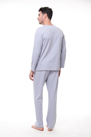 Pijadore 1412 Erkek Büyük Beden İnce Desenli Uzun Kollu Pijama Takım