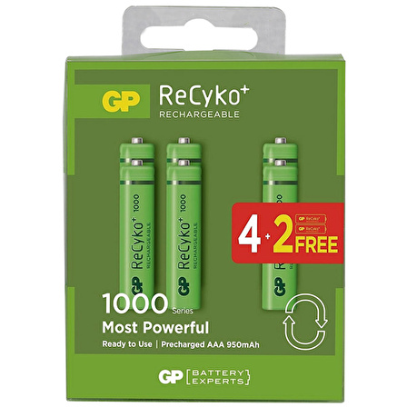 GP RECYKO 950 MAH AAA İNCE 4+2 6LI ŞARJLI PİL PAKET FİYATI (4324)