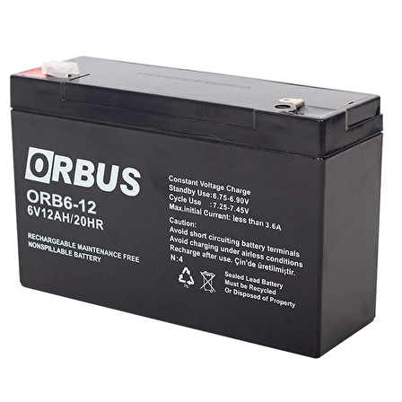 AKÜ 6 VOLT 12 AMPER ORBUS ORB6-12 ( 150 X 50 X 94 MM ) (4324)