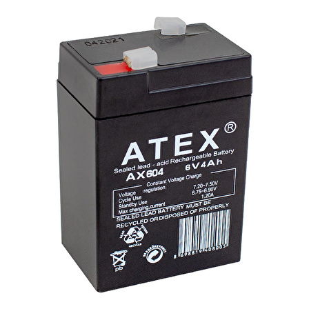 ATEX AX-604 AKÜ 6 VOLT - 4 AMPER IŞILDAK AKÜSÜ (70 X 48 X 101 MM) (4324)