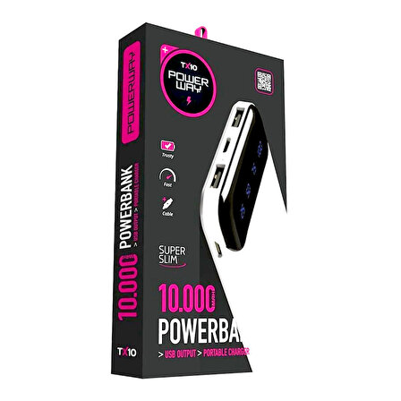 POWERWAY TX-10 10000 MAH ÇİFT USB DİJİTAL EKRAN LEDLİ POWERBANK (4324)