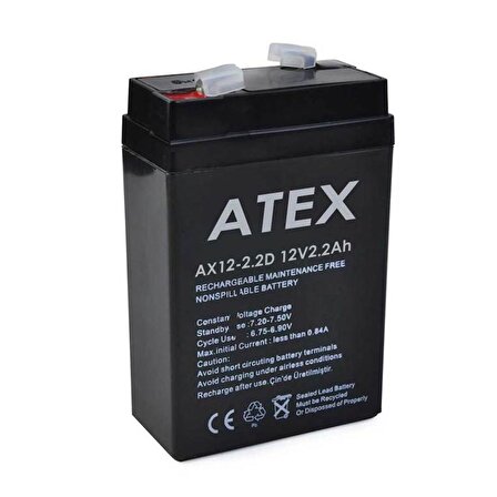 ATEX 12 VOLT - 2.2 AMPER DİK KARE AKÜ (70 X 46 X 101 MM) (4324)