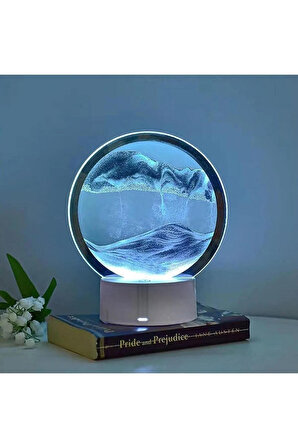 Led Işıklı Kum Saati Gece Lambası Ev Ofis Dekorasyonu Hediye 7 inç Kum Sanatı 3D Kum Sanatı Mavi