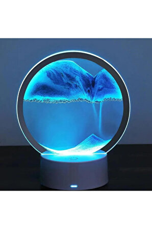 Led Işıklı Kum Saati Gece Lambası Ev Ofis Dekorasyonu Hediye 7 inç Kum Sanatı 3D Kum Sanatı Mavi