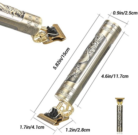 Gold Ejderha Motifli T Jiletli Sıfır Kesim Tıraş Makinası Ayarlanabilir Başlıklar 