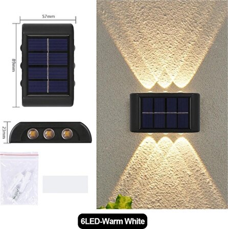 2 Adet Dekoratif Duvara Monteli Gün Işığı Solar Enerjili Aplik LED 6 Ledli