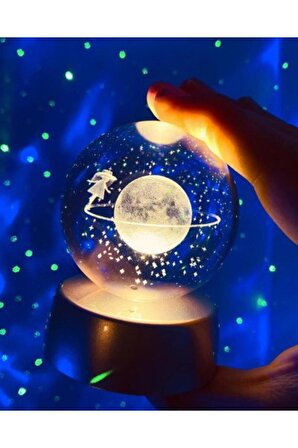 Sevgiliye Hediye Dekoratif Cam Küre Satürn Cam Küre Satürn Kız Küre Renk Değiştiren Işıklı