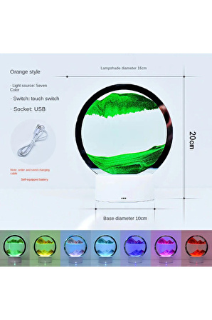 Yeşil 7 Inç Kum Sanatı Led Işıklı Kum Saati Ev Ofis Dekorasyonu 3D Gece Lambası Kum Sanatı
