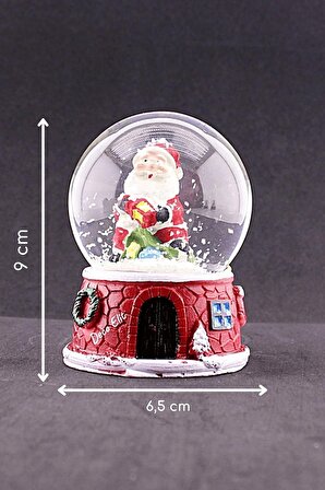 Yeni Yıl Noel Baba Temalı Dekoratif Yılbaşı Noel Baba Temalı Orta Boy Işıklı Kar Küresi 9 cm
