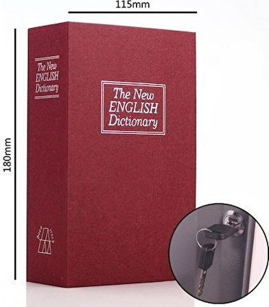 Bordo Renkli Sözlük Kitap Şeklinde Gizli Kasa Metal Kumbara Kasa Bordo Dekoratif Hediyelik Kasa Kumbara