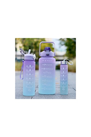 3 lü Set 2LT+900ML+600ML Su Matarası Su Şişesi Suluk Motivasyonel Tritan Spor Salonu Su Şişesi Suluk