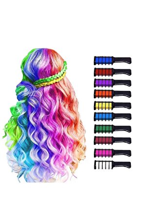 Eğlenceli Geçici Saç Tebeşir Seti Hair Chalk Taraklı 10 Lu Renkli Saç Boyası Tebeşiri Geçici Zararsz