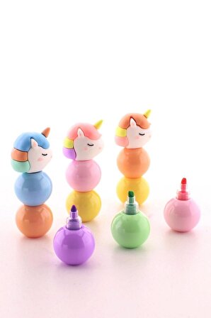Çocuklar Için Eğlenceli Renkli 3 Adet 9 Kalemli Unicorn Tasarımlı Fosforlu Kalem Set