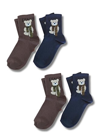 4'lü Teddy Bear Desenli Kolej Çorap 