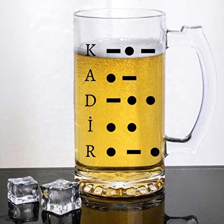 İsim Yazılı Mors Alfabesi Tasarımlı Bira Bardağı