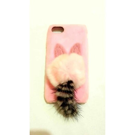 Berra İletişim Apple Iphone 7/8 Sevimli Kedili Peluş Silikon Kumaş Arka Kılıf
