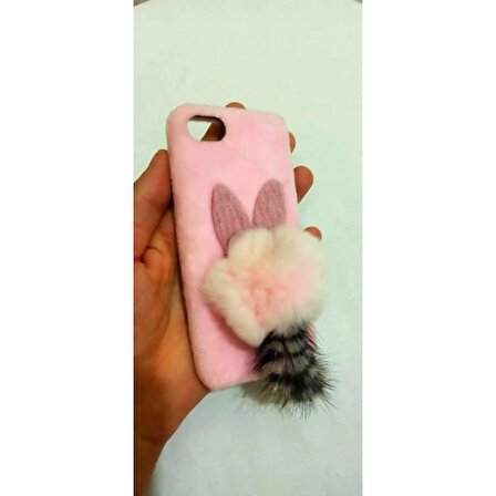 Berra İletişim Apple Iphone 7/8 Sevimli Kedili Peluş Silikon Kumaş Arka Kılıf