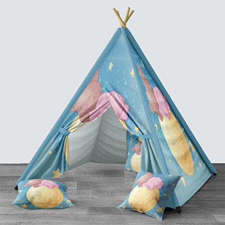 Mavi Bebek, Çocuk Odası Minderli/Mindersiz Oyun Evi, Çadırı Model 0203