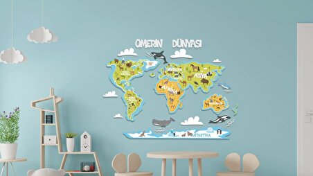 Dünya Haritası Ahşap Set Bebek Çocuk Yatak Odası Ev Dekorasyon Model 021