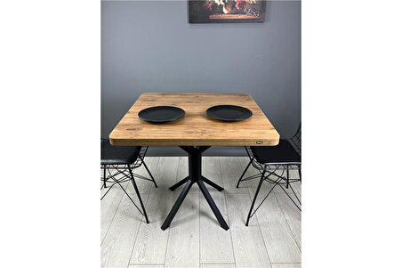 Roma Ceviz Mutfak Yemek Masası Balkon Masası Kavisli Köşe Metal Siyah Ayak 80 cm