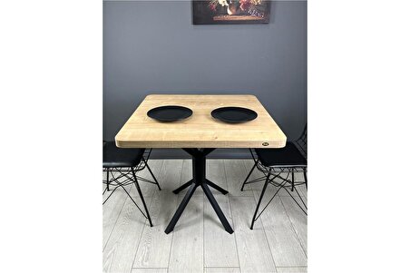 Roma Safir Mutfak Yemek Masası Balkon Masası Kavisli Köşe Metal Siyah Ayak 80 cm