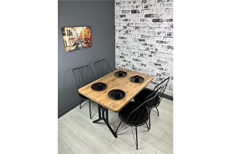 Sultan Ceviz Mutfak Yemek Masası Balkon Masası Kavisli Köşe Metal Siyah Ayak 120*80 Cm