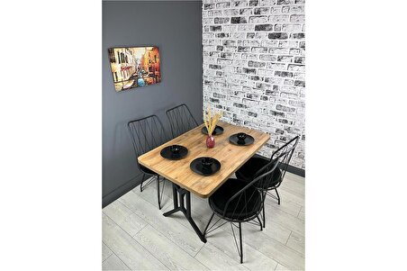 Sultan Ceviz Mutfak Yemek Masası Balkon Masası Kavisli Köşe Metal Siyah Ayak 120*80 Cm