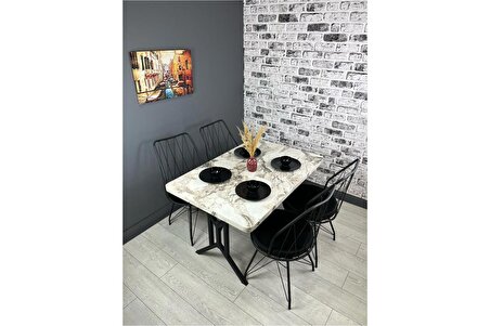 Sultan Efes Mutfak Yemek Masası Balkon Masası Kavisli Köşe Metal Siyah Ayak 120*80 Cm