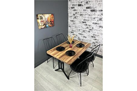 Sultan Kemençe Mutfak Yemek Masası Balkon Masası Kavisli Köşe Metal Siyah Ayak 120*80 Cm