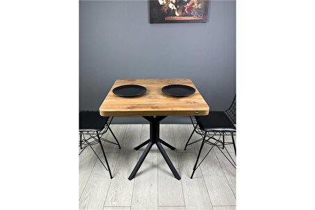 Tepe Ceviz Mutfak Yemek Masası Balkon Masası Kavisli Köşe Siyah Ayak 70 cm