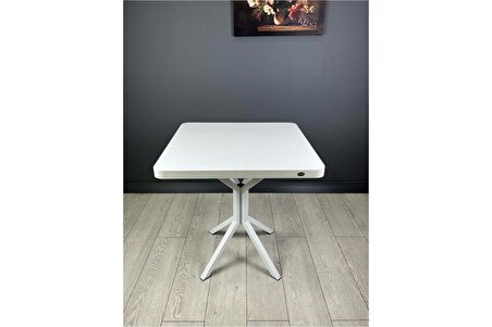 Tepe Beyaz Mutfak Yemek Masası Balkon Masası Kavisli Köşe Beyaz Ayak 70 cm