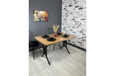 Handan Ceviz Mutfak Yemek Masası Balkon Masası Kavisli Köşe Metal Siyah Ayak 110*70 cm