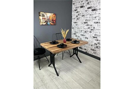 Handan Kemençe Mutfak Yemek Masası Balkon Masası Kavisli Köşe Metal Siyah Ayak 110*70 cm