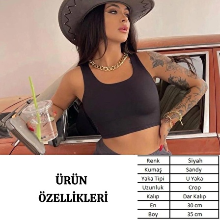 Kadın Siyah U Yaka Crop Top