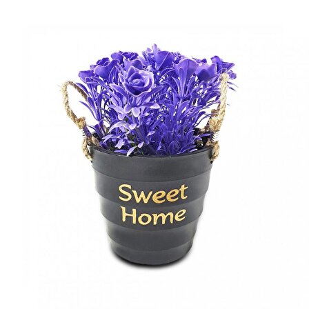 Sweet Home Yuvarlak Kovalı Hasır Kulplu Saksıda Çiçek