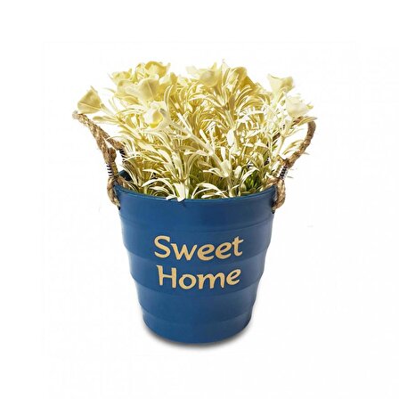 Sweet Home Yuvarlak Kovalı Hasır Kulplu Saksıda Çiçek
