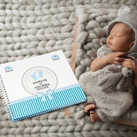 Hamilelik ve Anne Bebek Günlüğü Mavi - Anı Defteri 20x23 cm