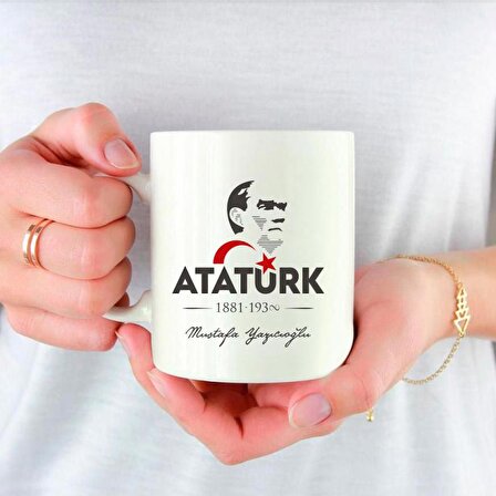 Kişiye Özel Atatürk 10 Kasım Özel Baskılı Porselen Beyaz Kupa Bardak HK2304