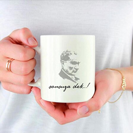 Kişiye Özel Atatürk ve Bayrak Baskılı Porselen Beyaz Kupa Bardak HK2305
