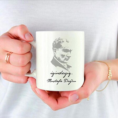 Kişiye Özel Atatürk Atam İzindeyiz 10 Kasım Baskılı Porselen Beyaz Kupa Bardak HK2309
