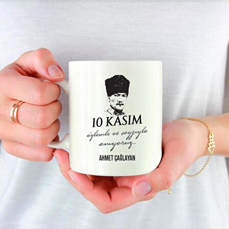 Kişiye Özel Atatürk 10 Kasım Baskılı Porselen Beyaz Kupa Bardak HK2310