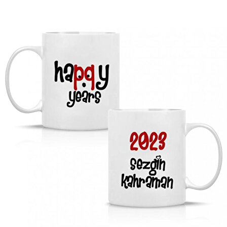 Kişiye Özel İsim 2023 Happy Years Temalı Porselen Beyaz Kupa Bardak HK2429