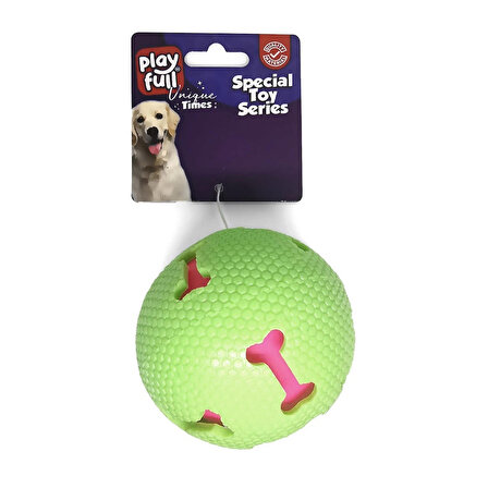 Playfull Sesli Kemik Desenli Plastik Top Köpek Oyuncağı 7,5 Cm Yeşil